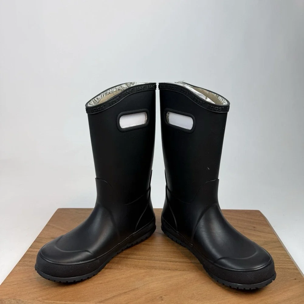 New NIB Big‎ Kids Childrens Bogs Rainboot Plush Black Waterproof Boots Size 2 Y